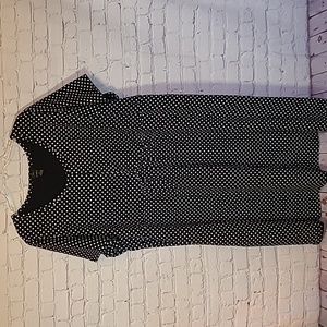 Black White Micro Dot Short Sleeve Round Neck Cotton Shirt Dress Ellos Size 3X